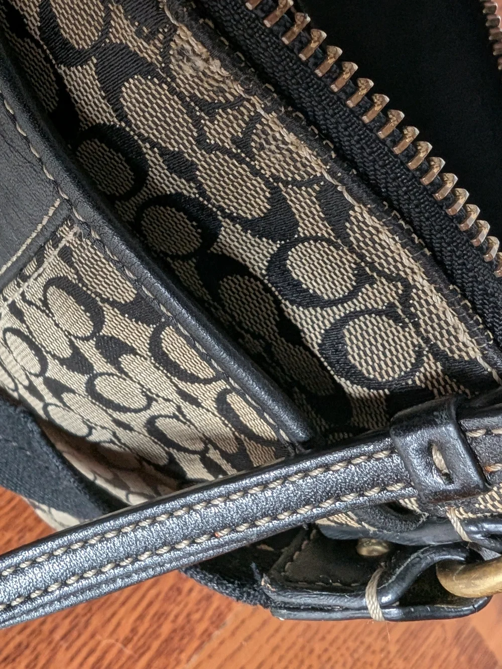 Coach Signature Monogram Crossbody Bag in Canvas and Black Leather Adjustable